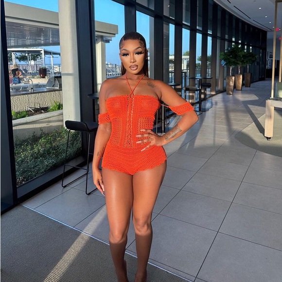 Orange knit romper medium/large - Picture 6 of 8